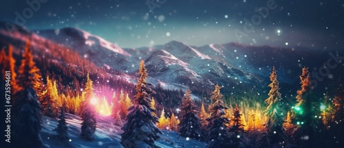 winter land and pine trees landscape