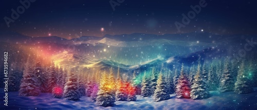 winter land and pine trees landscape