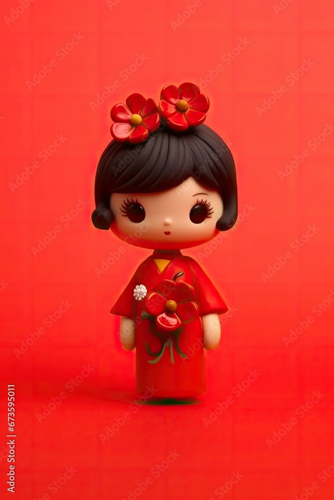 plasticine child cheongsam clean red background plasticine child cheongsam clean red background