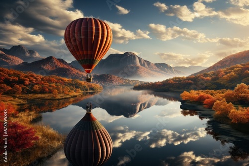 Scenic hot air balloon ride over the autumn landscape during a festival, Generative AI