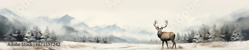 A Minimal Watercolor Banner of an Elk in a Winter Setting © Nathan Hutchcraft