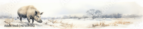 A Minimal Watercolor Banner of a Warthog in a Winter Setting © Nathan Hutchcraft