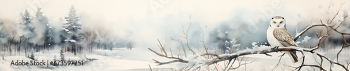 A Minimal Watercolor Banner of an Owl in a Winter Setting © Nathan Hutchcraft