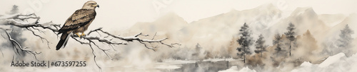 A Minimal Watercolor Banner of an Eagle in a Winter Setting