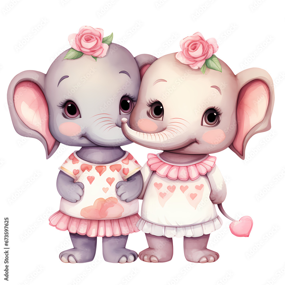 Watercolor Cute Elephant Couple Clipart Illustration Watercolor Cute Elephant Couple Clipart Illustration