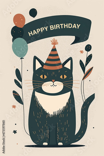 happy birthday, holiday, baby shower celebration greeting and invitation card.Cute animals design .cat. happy purfect birthday greeting card