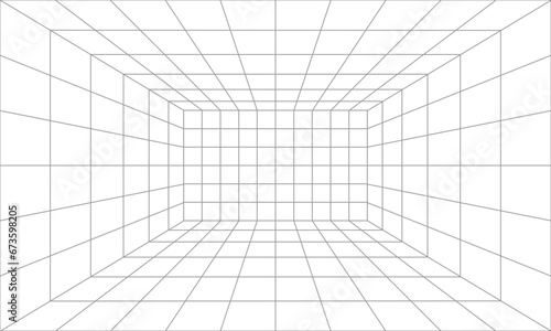 Simple 3d grey line perspective grid room background. Vector Illustration design.
