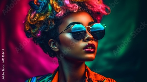 Stylish black woman in trendy sunglasses