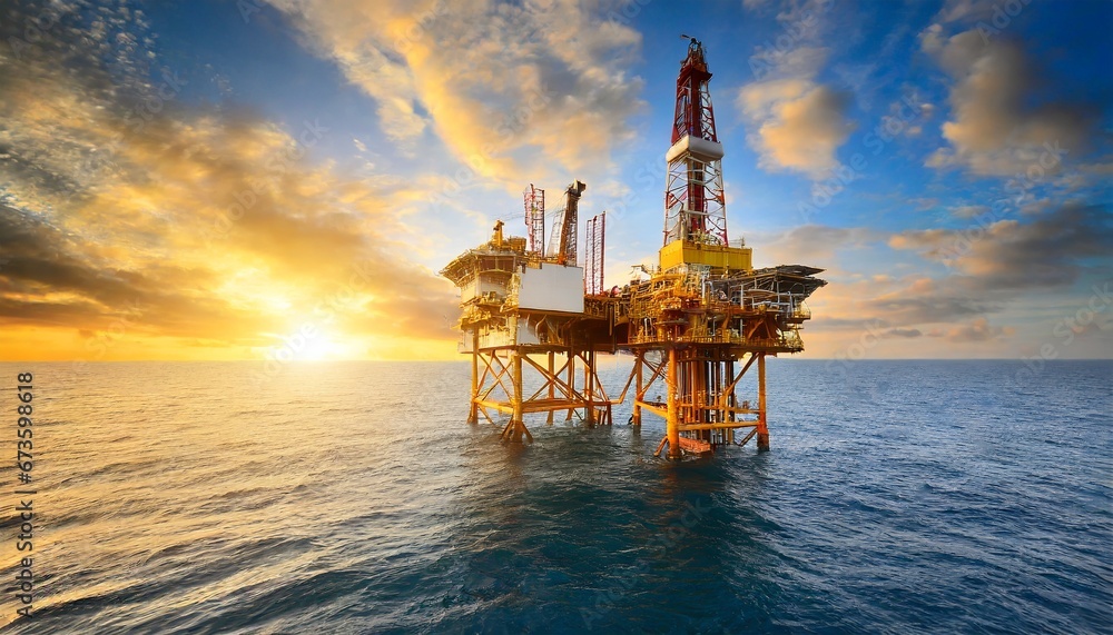 Dawn of Energy: Oil Platform at Sunrise