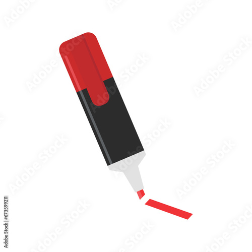 Highlighter vector illustration on white background. Red highlighter can draw highlights in textbooks or note. School or office supplies and stationery.