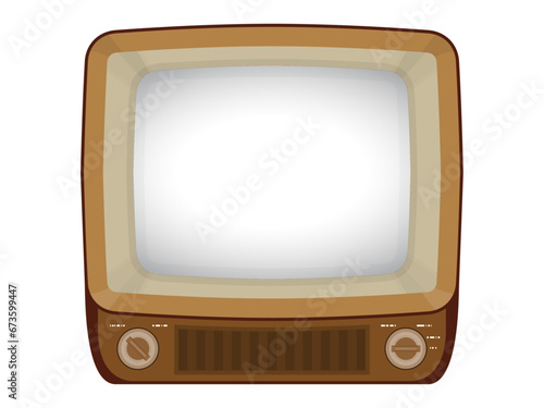 レトロなブラウン管テレビのベクターイラスト素材（背景無し／白バージョン）A　ベクター／透過PNG／JPEG