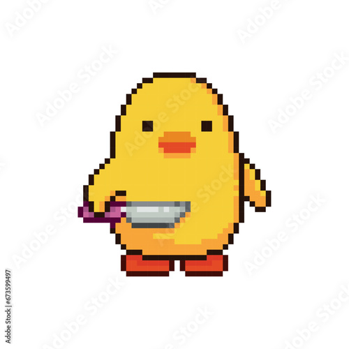 Chicken with knife, pixel art meme
