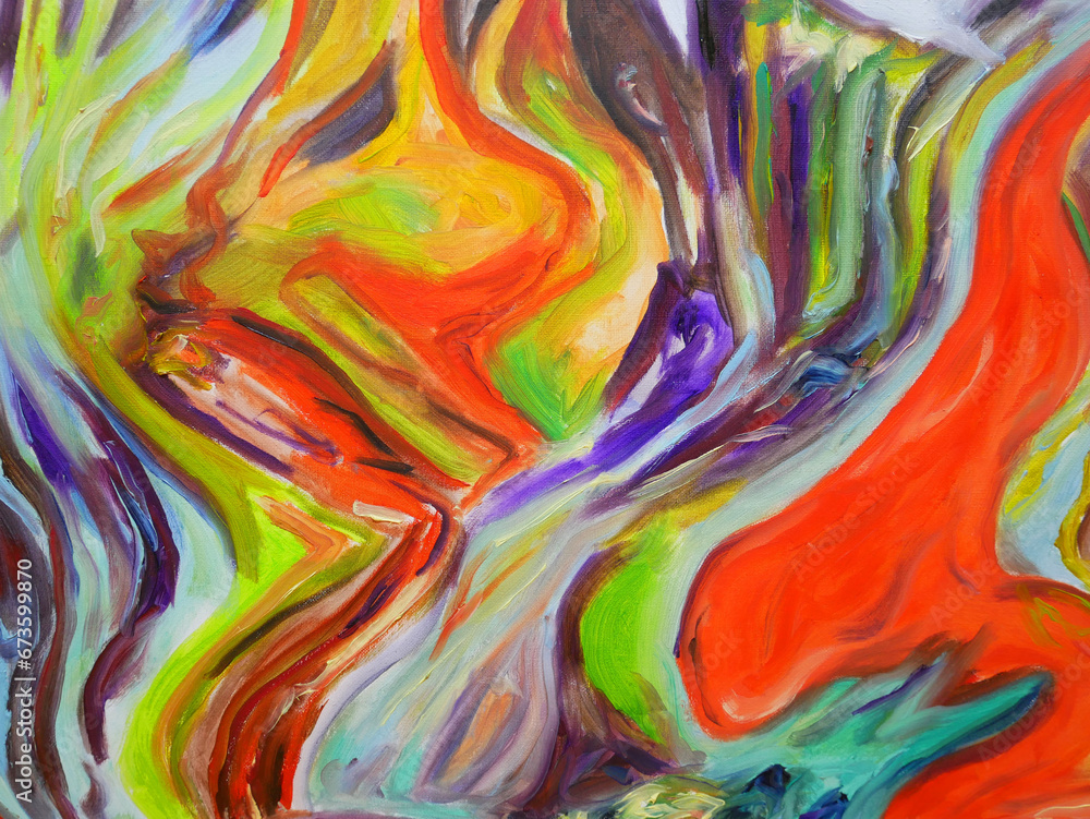 Fototapeta premium Bright colors abstract background, brush texture, fragment of acrylic painting background grunge texture.