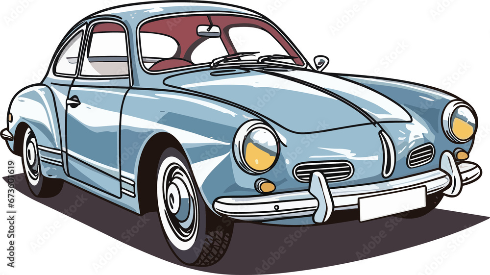 Volkswagen Karmann Vintage Car Illustration ,Old Vintage Car Illustration