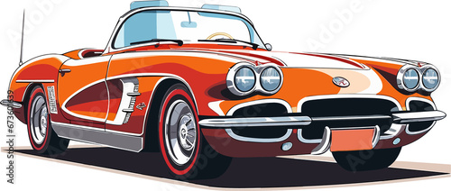 Photography Vintage Corvette Car Illustration ,Old Vintage Car Illustration