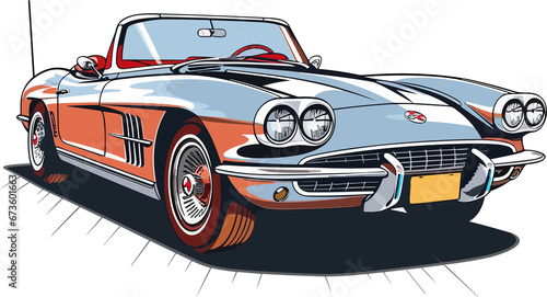 Foto Vintage Corvette Car Illustration ,Old Vintage Car Illustration