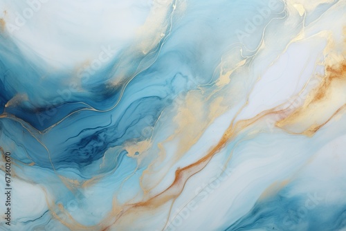 Abstract blue wave with gold lines. Subtle waves of paint, abstract blue waves of the ocean, lines of marble