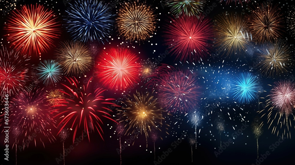 Naklejka premium Midnight Fireworks Celebration