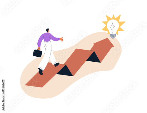 Way to dream idea, business goal, aim. Businessman going to purpose, target, objective, growth process. Mission, success, career development path. Flat vector illustration isolated on white background