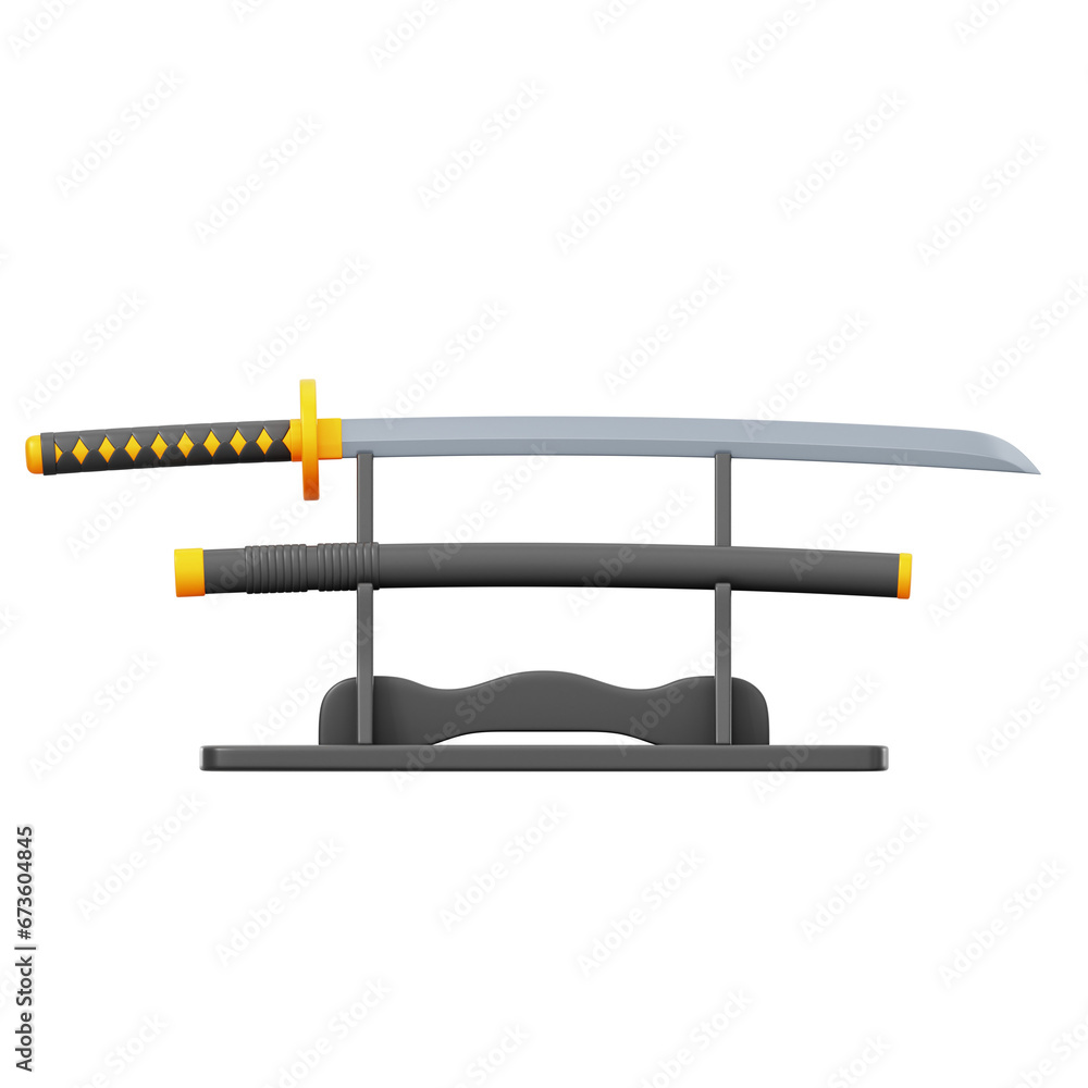 Japanese Katana 3D Icon Transparent Background For UI/UX Japanese Katana 3D Icon Transparent Background For UI/UX