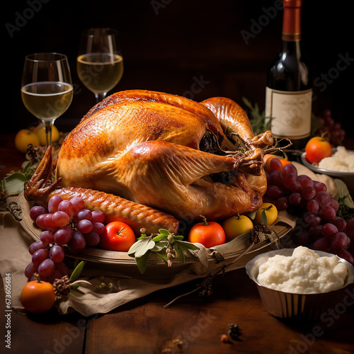 image of delectable thanksgiving turkey and fruit on display