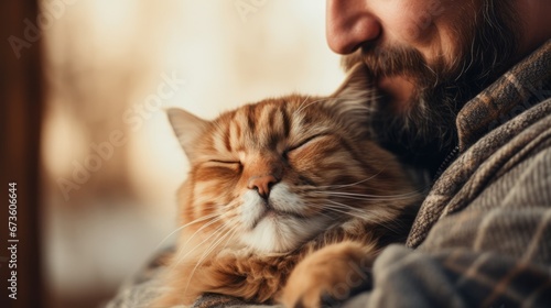 A cat's head resting on its owner's chest in a moment of tenderness