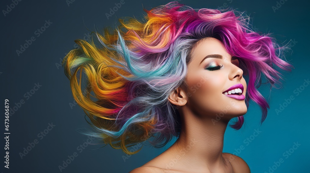 A person with a daring and expressive blend of neon hair hues