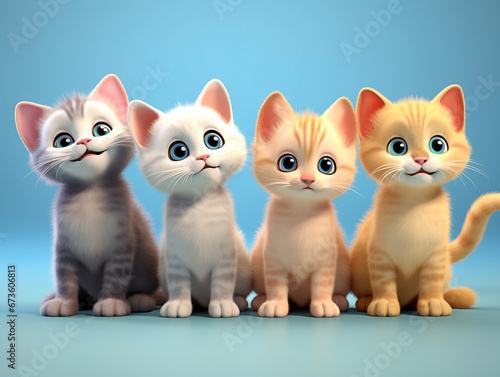 Cute four kittens isolated photography