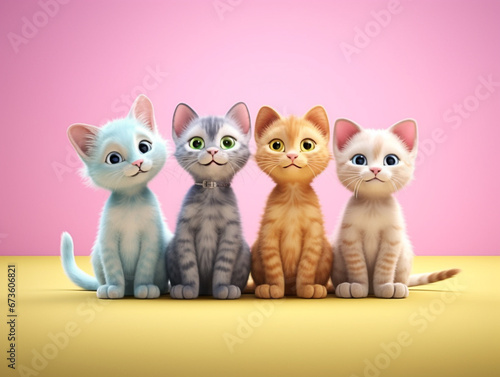 Cute four kittens isolated photography