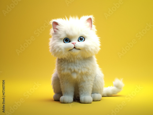 White kitten isolated portrait on yellow background