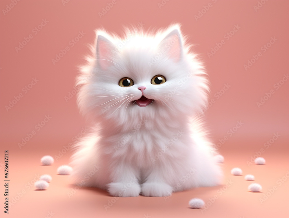 Cute kitten on pink background isolated photo