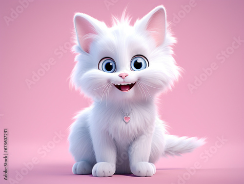 Cute kitten on pink background isolated photo