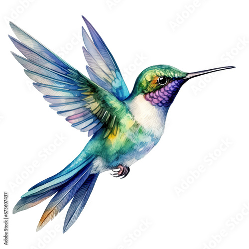 Hummingbird watercolor clipart on transparent background. Generative AI illustration © Thuy Nguyen