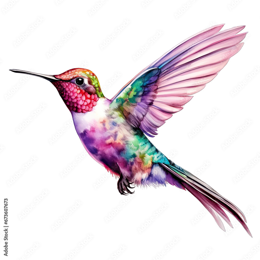 Obraz premium Hummingbird watercolor clipart on transparent background. Generative AI illustration
