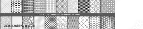 Set of geometric seamless black and white patterns. Collection of geometric vector abstract ornament. Set of modern backgrounds with repeating elements