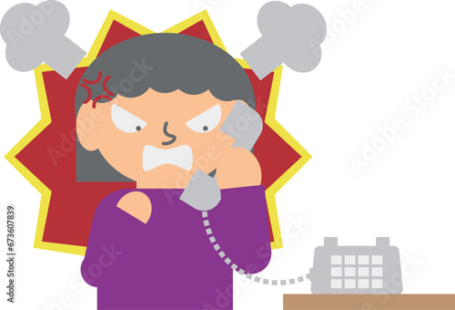 苦情の電話をする女性のイメージ素材