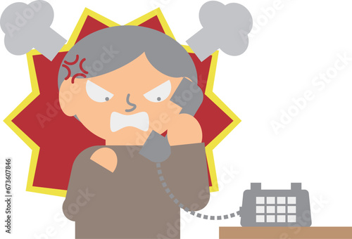 苦情の電話をする男性のイメージ素材