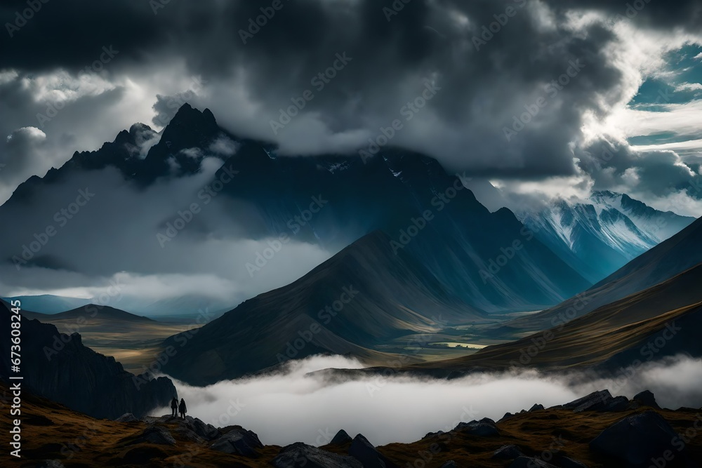 landscape with clouds and fog