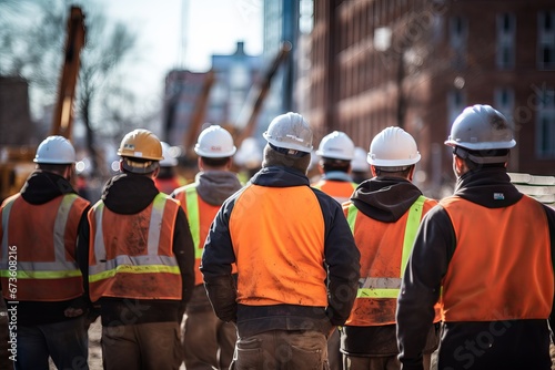 group of people in the area construction. area construction. For may day and presentation background