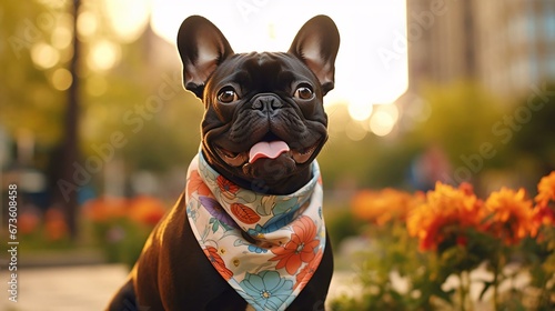 a dog wearing a scarf