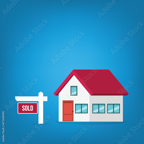 House sold. House with sold sign.