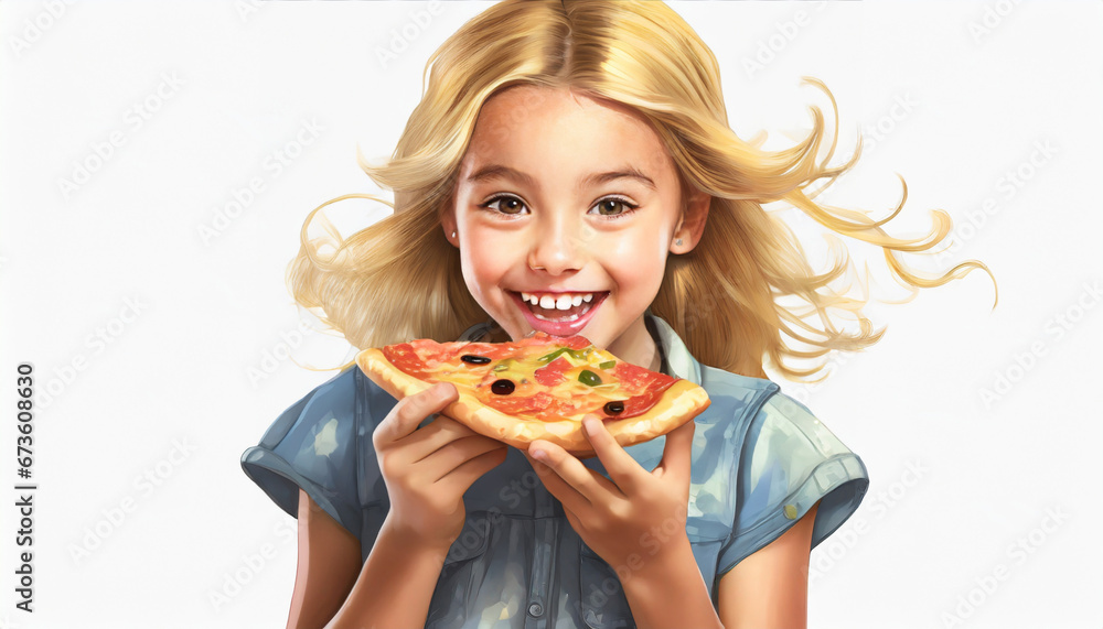 ピザを食べる金髪の少女.generative AI
