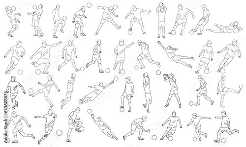 Line art of football player and  goalkeeper set vector