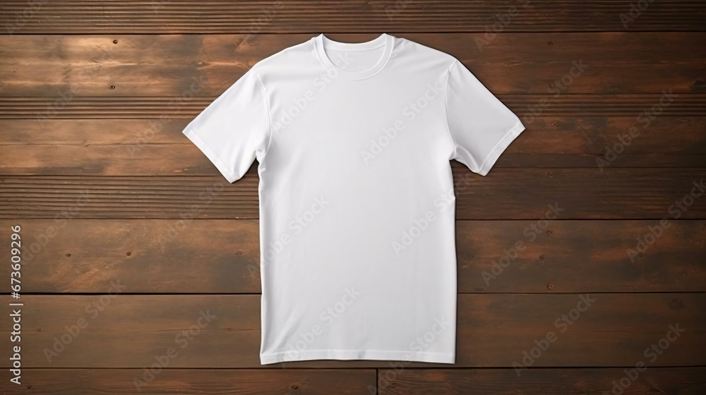 a white t-shirt on a wood surface a white t-shirt on a wood surface