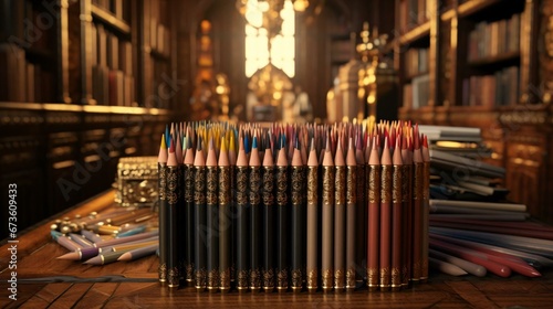 Mockup of a set of metallic colored pencils