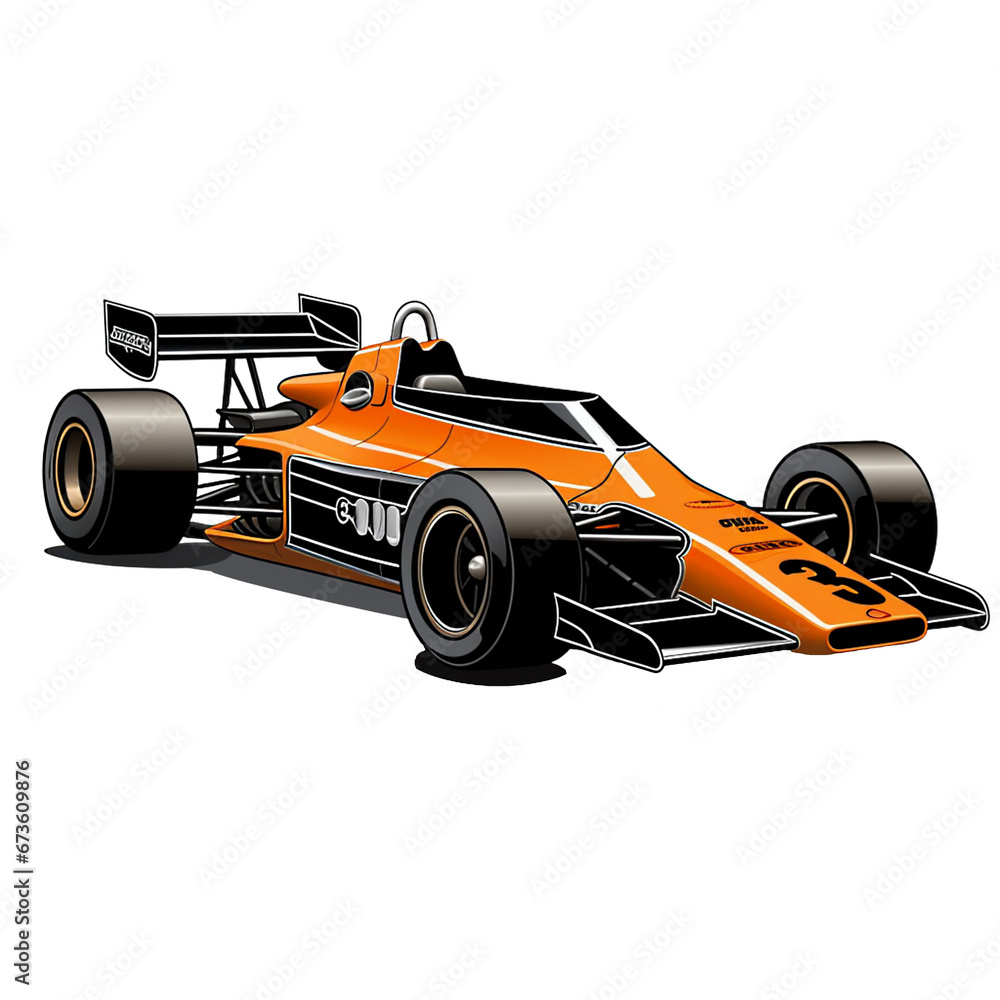 Formel Rennwagen / Oranges Rennauto / Motorsport / freigestellte Clipart Grafik / Ai-Ki generiert