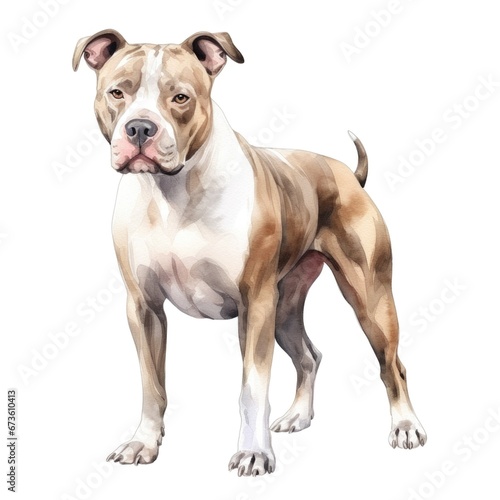 American Pit Bull Terrier dog breed watercolor illustration. Pet drawing on white background.