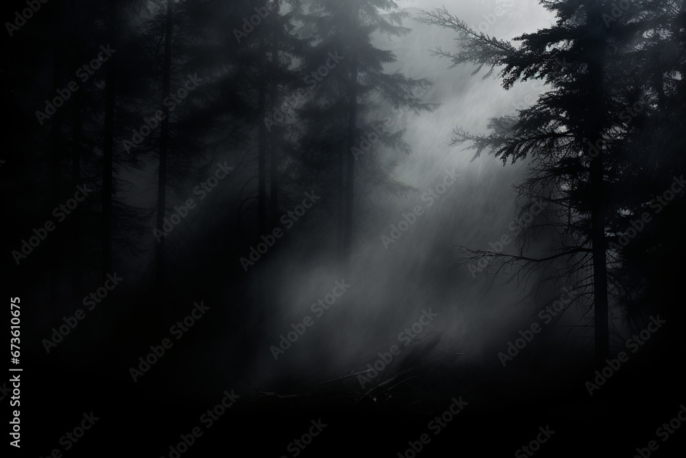 Misty forest in the evening. Spooky, Halloween concept. Misty forest in the evening. Spooky, Halloween concept.