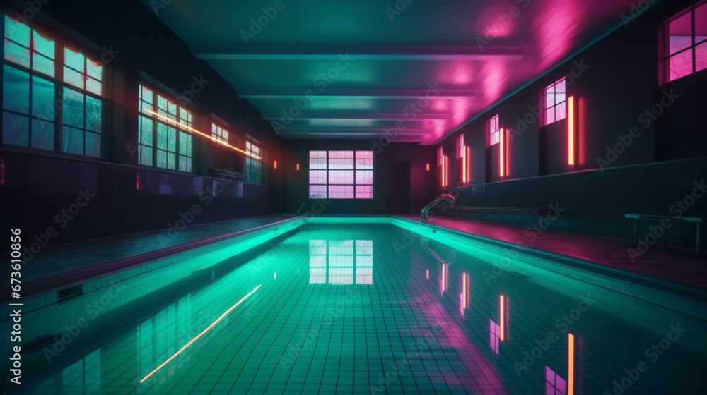 indoor pool with retro-style neon lights indoor pool with retro-style neon lights