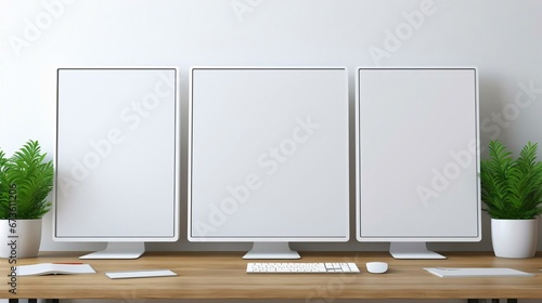 a few computer monitors on a desk photo